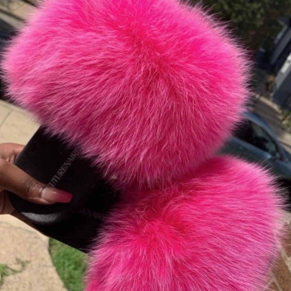 Fluffy Custom Pink Slide Sandals